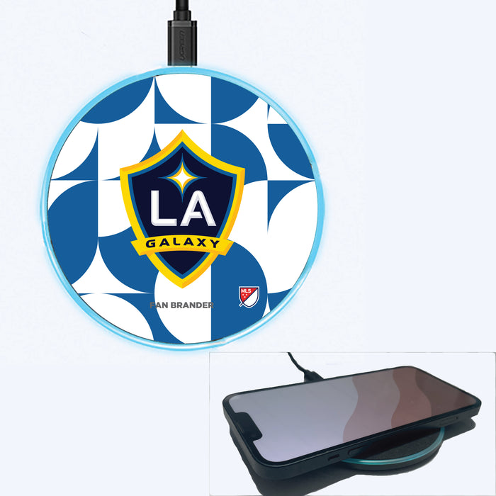 Fan Brander Grey 15W Wireless Charger with LA Galaxy Primary Logo on Geometric Circle Background