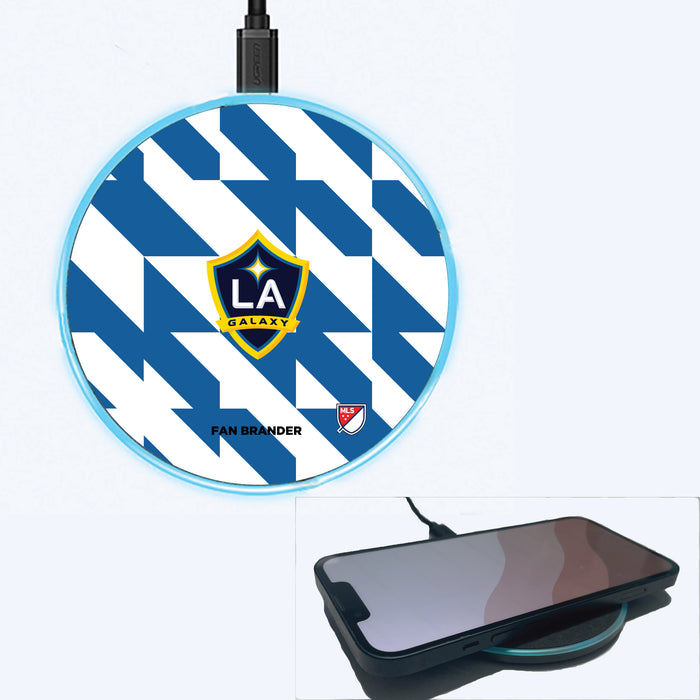 Fan Brander Grey 15W Wireless Charger with LA Galaxy Primary Logo on Geometric Quad Background