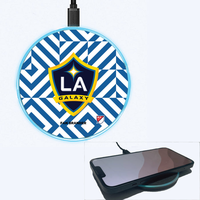 Fan Brander Grey 15W Wireless Charger with LA Galaxy Primary Logo on Geometric Diamonds Background