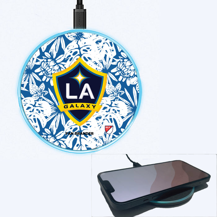 Fan Brander Grey 15W Wireless Charger with LA Galaxy Primary Logo With Team Color Hawain Pattern