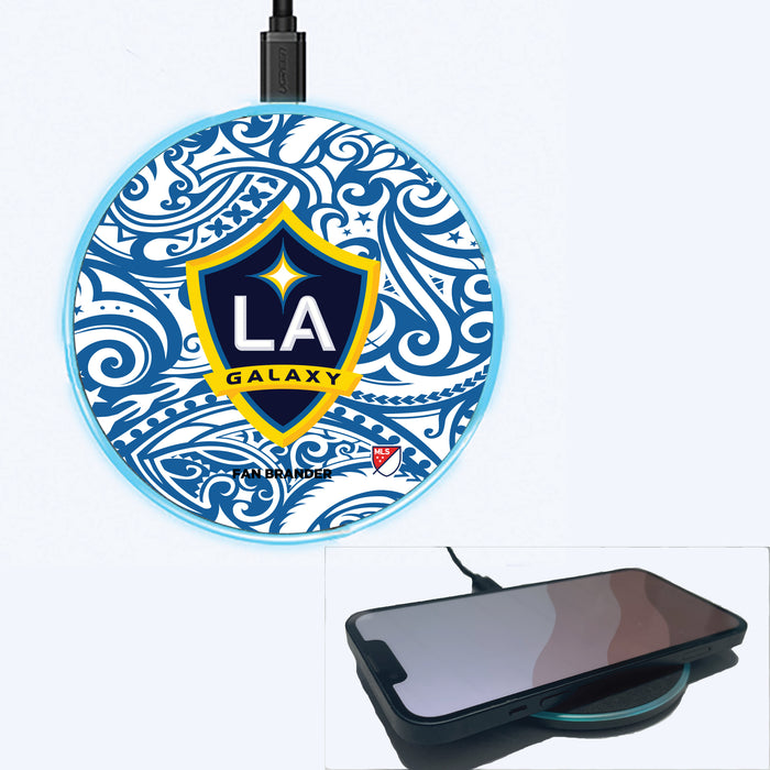 Fan Brander Grey 15W Wireless Charger with LA Galaxy Primary Logo With Team Color Tribal Background