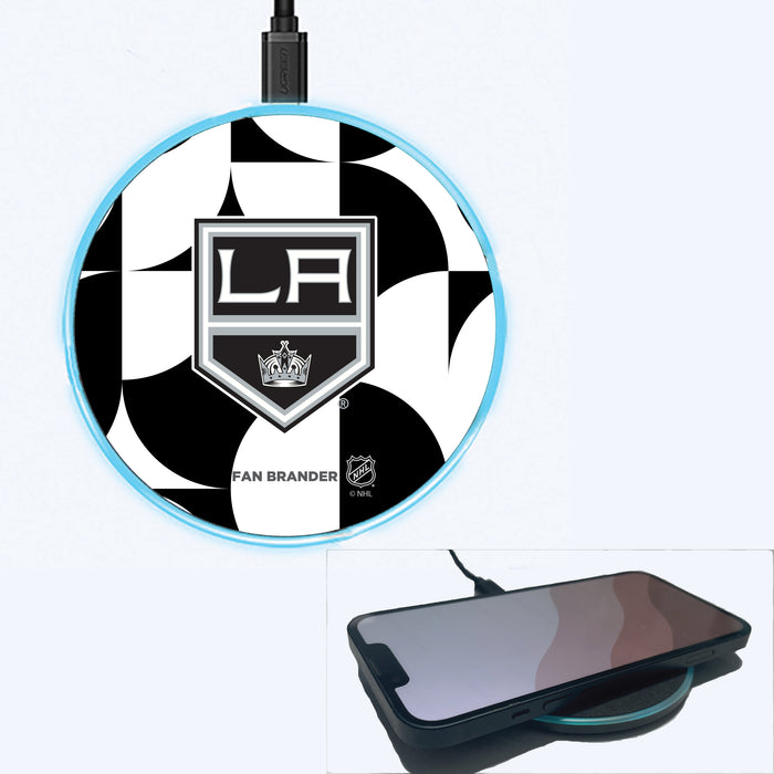 Fan Brander Grey 15W Wireless Charger with Los Angeles Kings Primary Logo on Geometric Circle Background