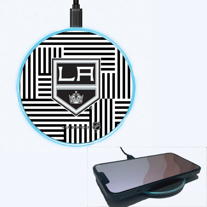 Fan Brander Grey 15W Wireless Charger with Los Angeles Kings Primary Logo on Geometric Lines Background