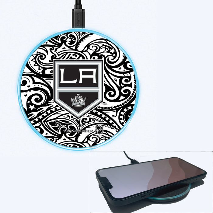 Fan Brander Grey 15W Wireless Charger with Los Angeles Kings Primary Logo With Team Color Tribal Background