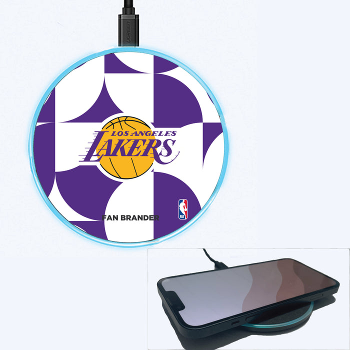 Fan Brander Grey 15W Wireless Charger with LA Lakers Primary Logo on Geometric Circle Background