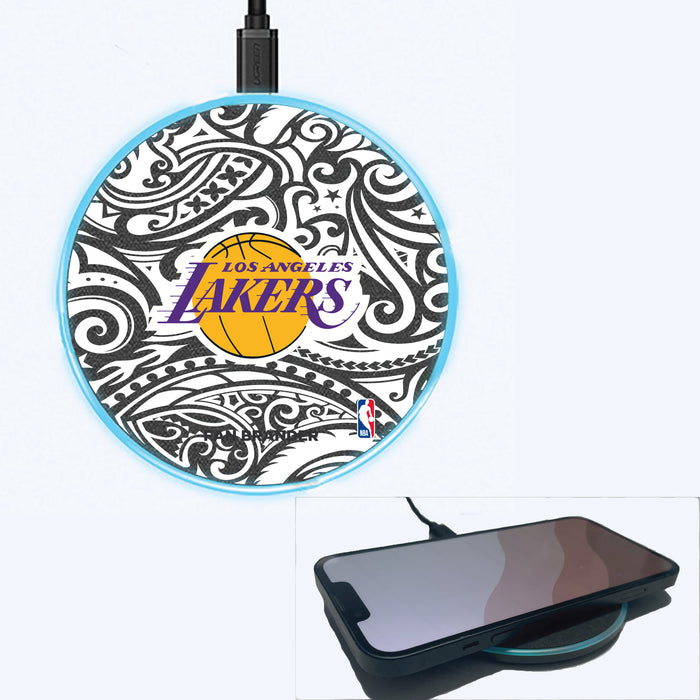 Fan Brander Grey 15W Wireless Charger with LA Lakers Primary Logo With Black Tribal
