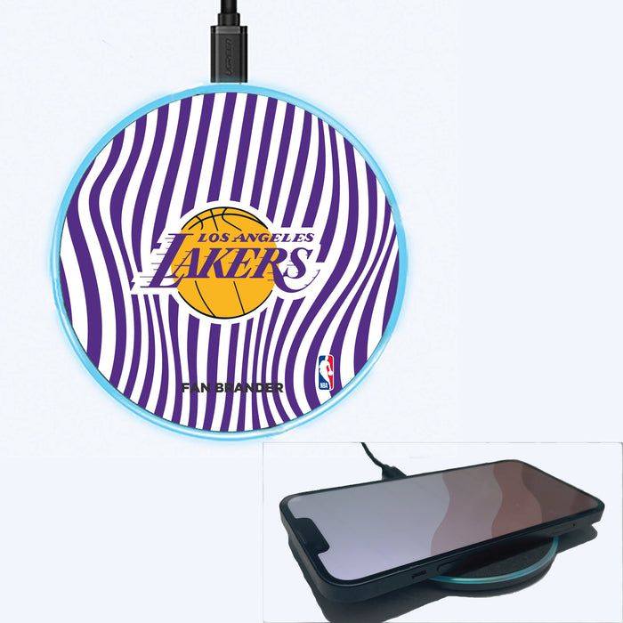 Fan Brander Grey 15W Wireless Charger with LA Lakers Primary Logo With Team Groovey Lines