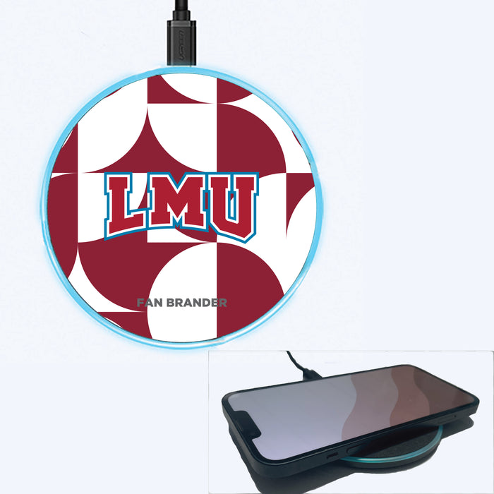 Fan Brander Grey 15W Wireless Charger with Loyola Marymount University Lions Primary Logo on Geometric Circle Background