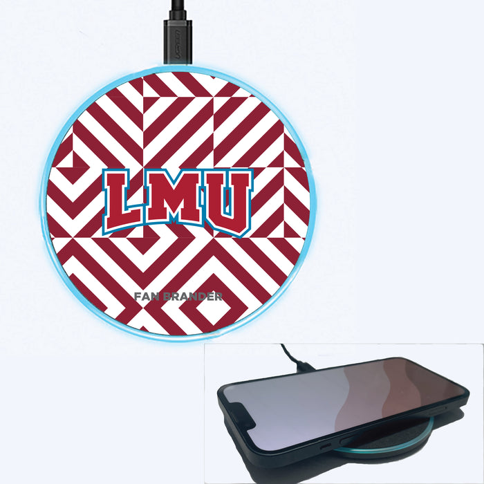Fan Brander Grey 15W Wireless Charger with Loyola Marymount University Lions Primary Logo on Geometric Diamonds Background