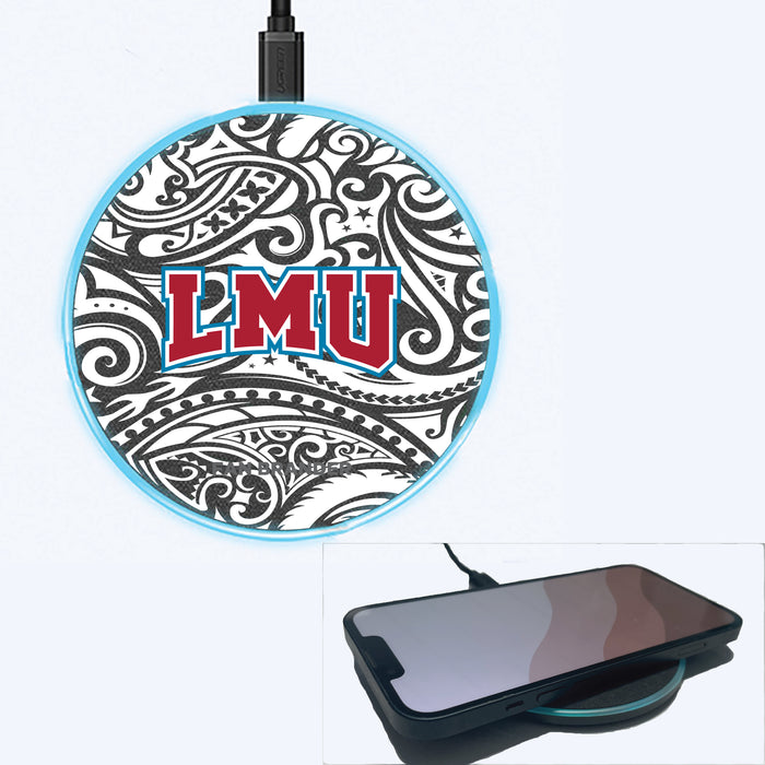Fan Brander Grey 15W Wireless Charger with Loyola Marymount University Lions Primary Logo With Black Tribal