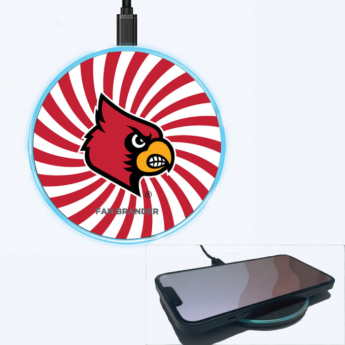 Fan Brander Grey 15W Wireless Charger with Louisville Cardinals Primary Logo With Team Groovey Burst