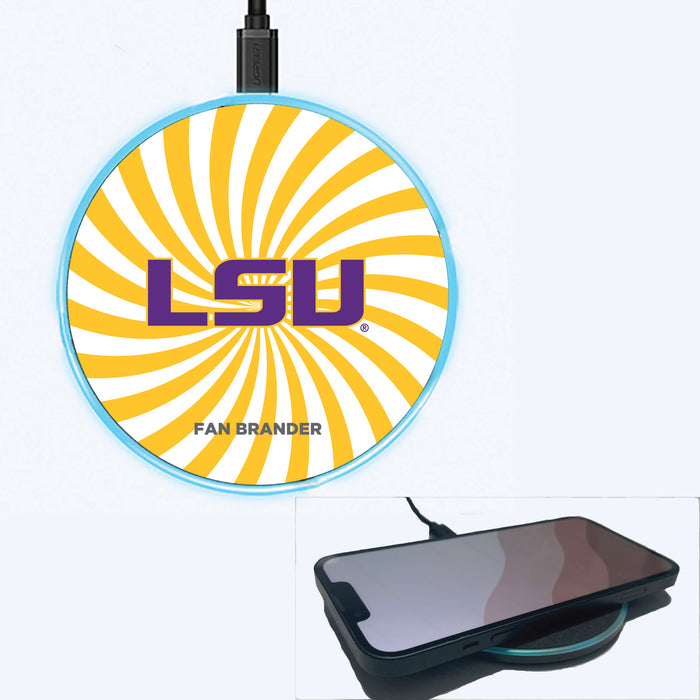 Fan Brander Grey 15W Wireless Charger with LSU Tigers Primary Logo With Team Groovey Burst