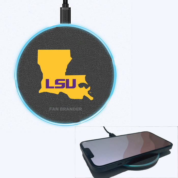 Fan Brander Grey 15W Wireless Charger with LSU Tigers State Design