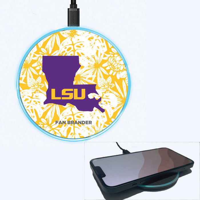 Fan Brander Grey 15W Wireless Charger with LSU Tigers State Design Team Color Hawain Pattern