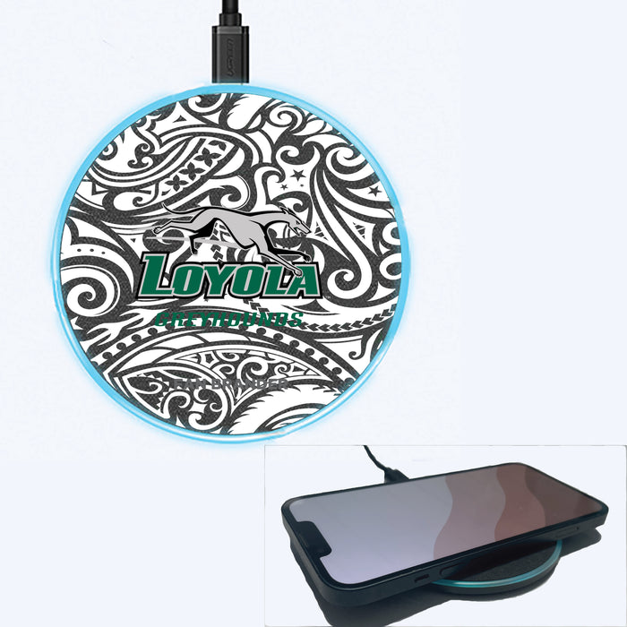 Fan Brander Grey 15W Wireless Charger with Loyola Univ Of Maryland Hounds Primary Logo With Black Tribal