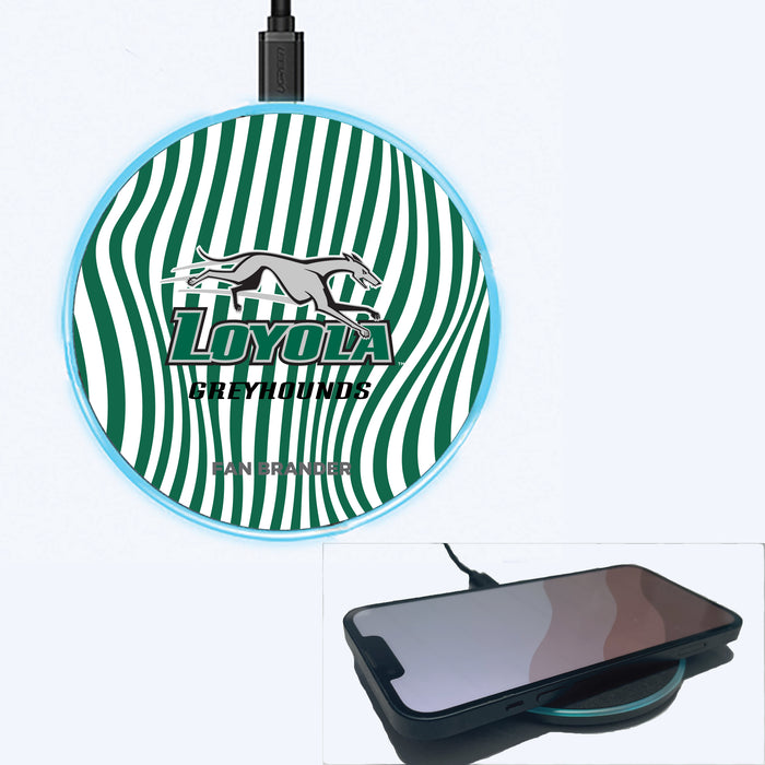 Fan Brander Grey 15W Wireless Charger with Loyola Univ Of Maryland Hounds Primary Logo With Team Groovey Lines