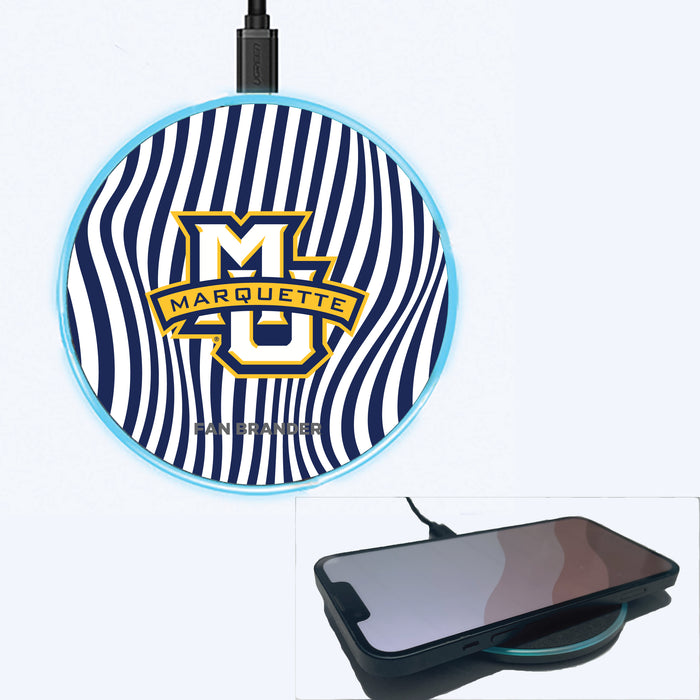 Fan Brander Grey 15W Wireless Charger with Marquette Golden Eagles Primary Logo With Team Groovey Lines