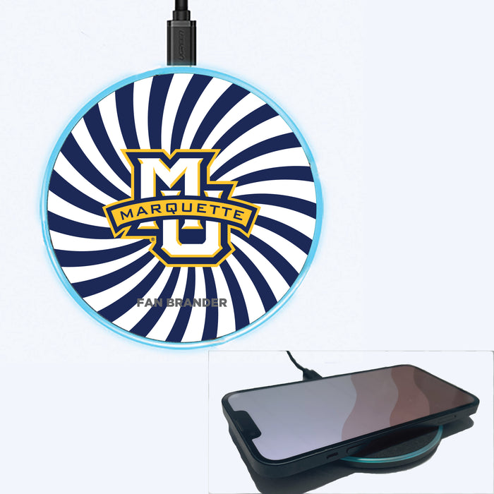 Fan Brander Grey 15W Wireless Charger with Marquette Golden Eagles Primary Logo With Team Groovey Burst
