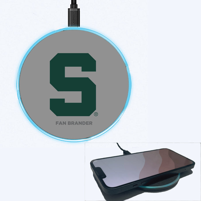 Fan Brander Grey 15W Wireless Charger with Michigan State Spartans Block S With Team Background