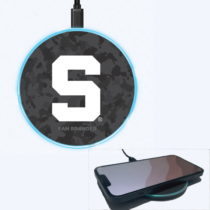 Fan Brander Grey 15W Wireless Charger with Michigan State Spartans Block S with Team Color Tribal