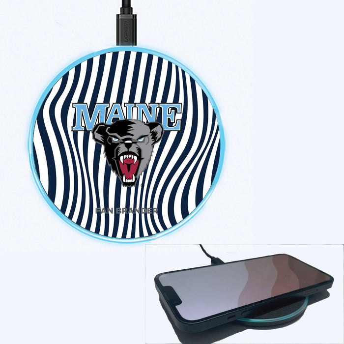 Fan Brander Grey 15W Wireless Charger with Maine Black Bears Primary Logo With Team Groovey Lines
