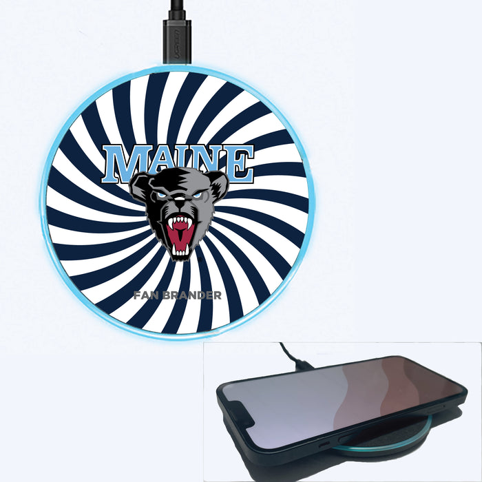 Fan Brander Grey 15W Wireless Charger with Maine Black Bears Primary Logo With Team Groovey Burst