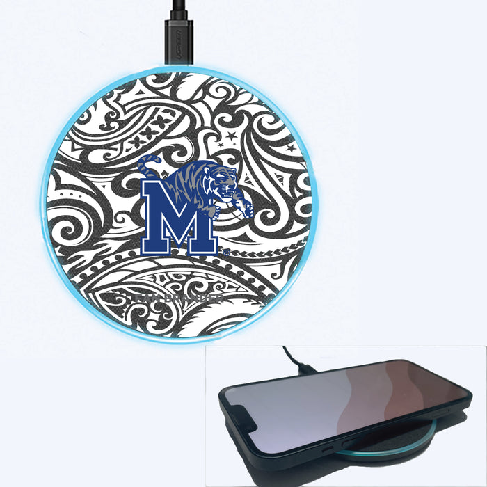 Fan Brander Grey 15W Wireless Charger with Memphis Tigers Primary Logo With Black Tribal