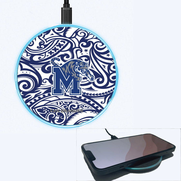 Fan Brander Grey 15W Wireless Charger with Memphis Tigers Primary Logo With Team Color Tribal Background