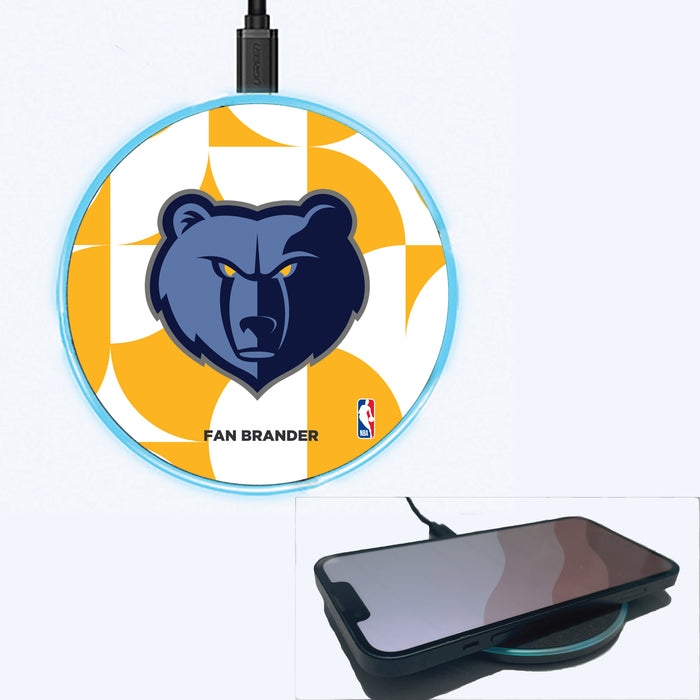 Fan Brander Grey 15W Wireless Charger with Memphis Grizzlies Primary Logo on Geometric Circle Background