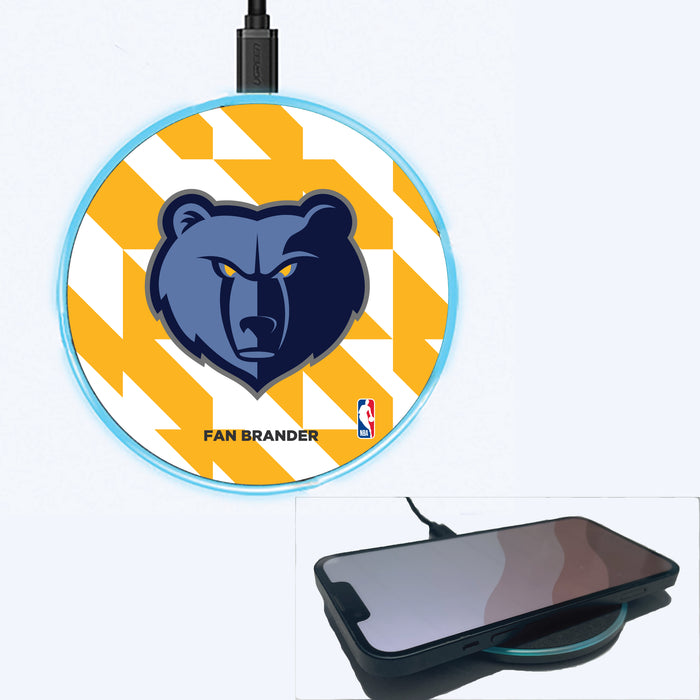 Fan Brander Grey 15W Wireless Charger with Memphis Grizzlies Primary Logo on Geometric Quad Background