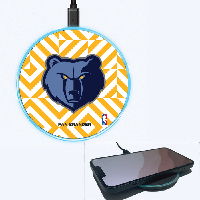 Fan Brander Grey 15W Wireless Charger with Memphis Grizzlies Primary Logo on Geometric Diamonds Background