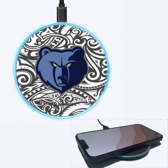 Fan Brander Grey 15W Wireless Charger with Memphis Grizzlies Primary Logo With Black Tribal