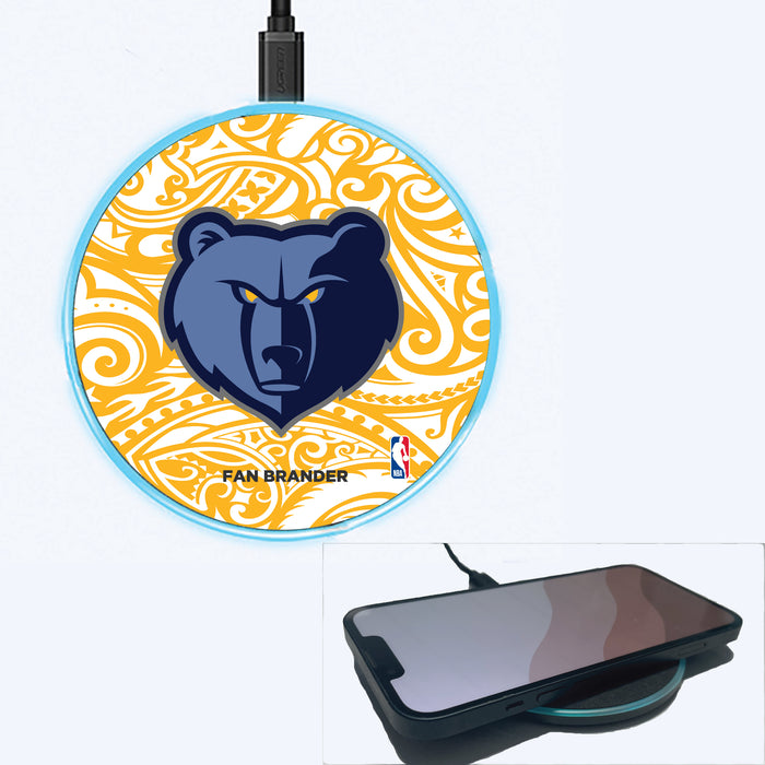 Fan Brander Grey 15W Wireless Charger with Memphis Grizzlies Primary Logo With Team Color Tribal Background