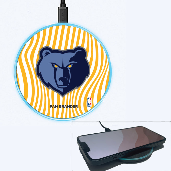 Fan Brander Grey 15W Wireless Charger with Memphis Grizzlies Primary Logo With Team Groovey Lines