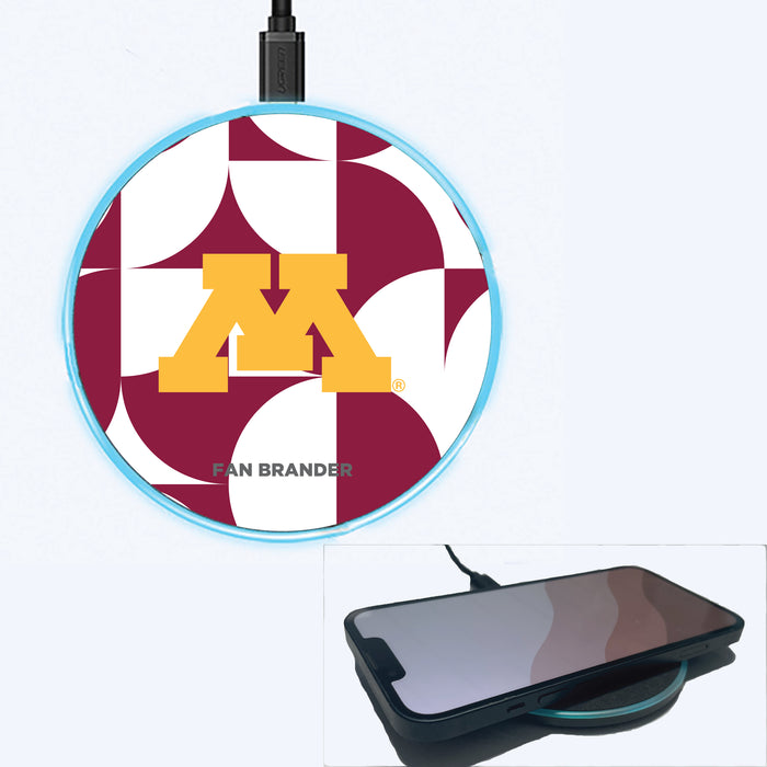 Fan Brander Grey 15W Wireless Charger with Minnesota Golden Gophers Primary Logo on Geometric Circle Background
