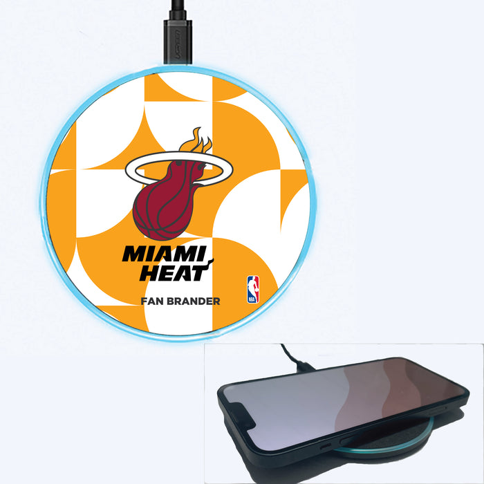 Fan Brander Grey 15W Wireless Charger with Miami Heat Primary Logo on Geometric Circle Background