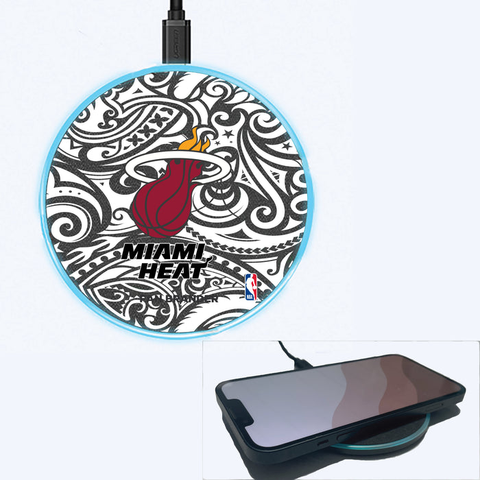 Fan Brander Grey 15W Wireless Charger with Miami Heat Primary Logo With Black Tribal
