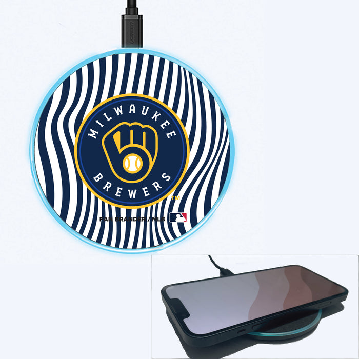 Fan Brander Grey 15W Wireless Charger with Milwaukee Brewers Primary Logo With Team Groovey Lines