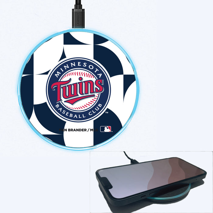 Fan Brander Grey 15W Wireless Charger with Minnesota Twins Primary Logo on Geometric Circle Background