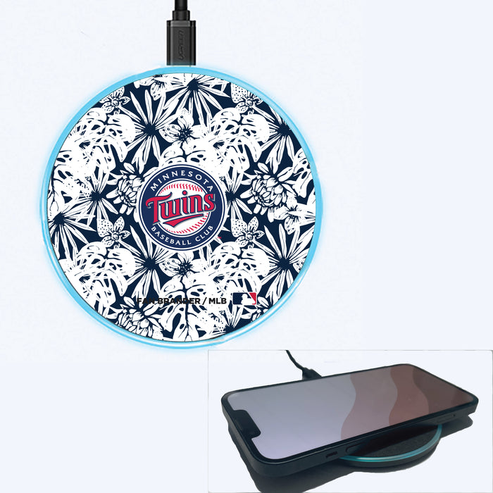 Fan Brander Grey 15W Wireless Charger with Minnesota Twins Primary Logo With Team Color Hawain Pattern