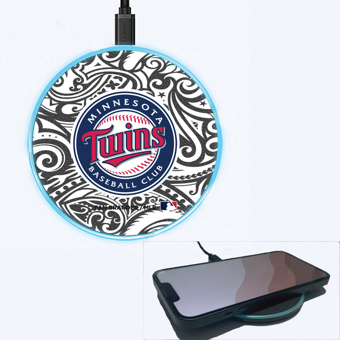 Fan Brander Grey 15W Wireless Charger with Minnesota Twins Primary Logo With Black Tribal