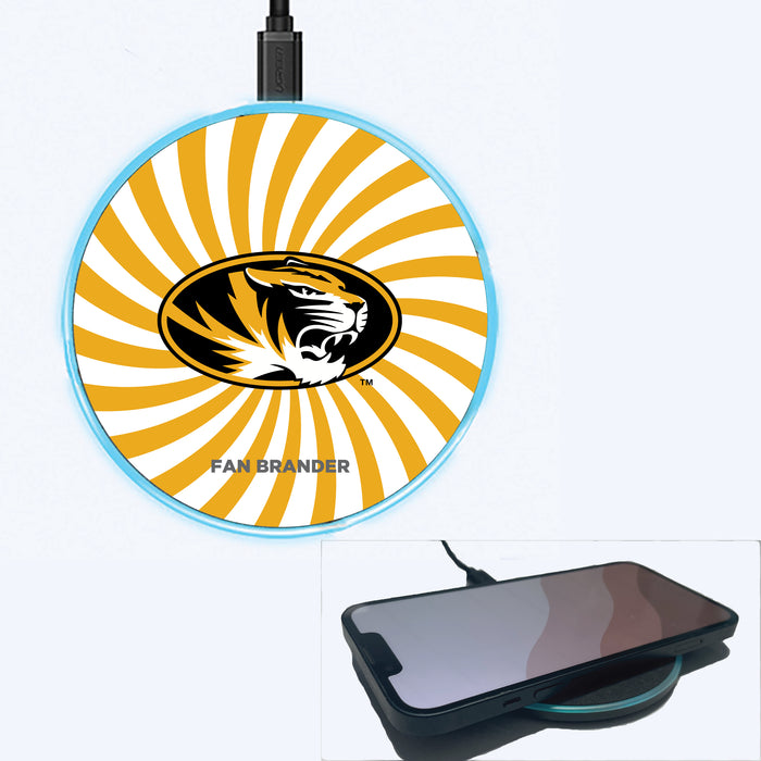 Fan Brander Grey 15W Wireless Charger with Missouri Tigers Primary Logo With Team Groovey Burst