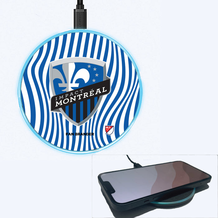 Fan Brander Grey 15W Wireless Charger with Montreal Impact Primary Logo With Team Groovey Lines