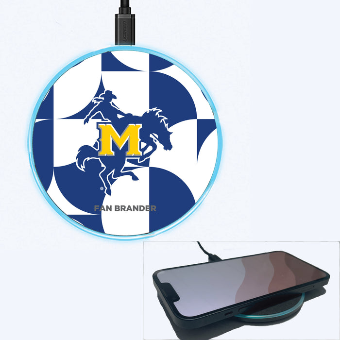 Fan Brander Grey 15W Wireless Charger with McNeese State Cowboys Primary Logo on Geometric Circle Background