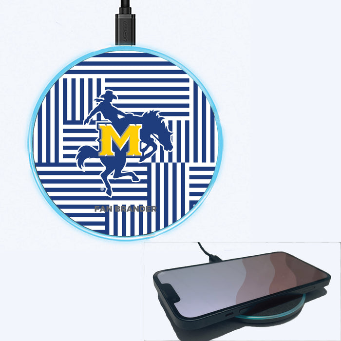 Fan Brander Grey 15W Wireless Charger with McNeese State Cowboys Primary Logo on Geometric Lines Background