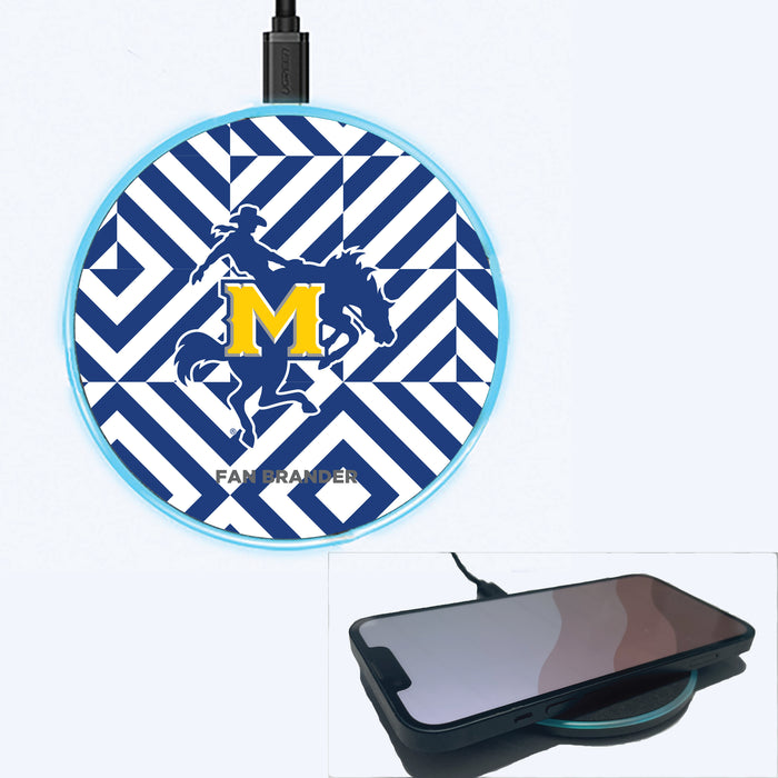 Fan Brander Grey 15W Wireless Charger with McNeese State Cowboys Primary Logo on Geometric Diamonds Background
