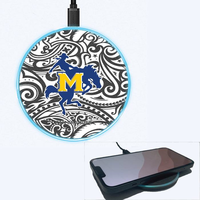 Fan Brander Grey 15W Wireless Charger with McNeese State Cowboys Primary Logo With Black Tribal