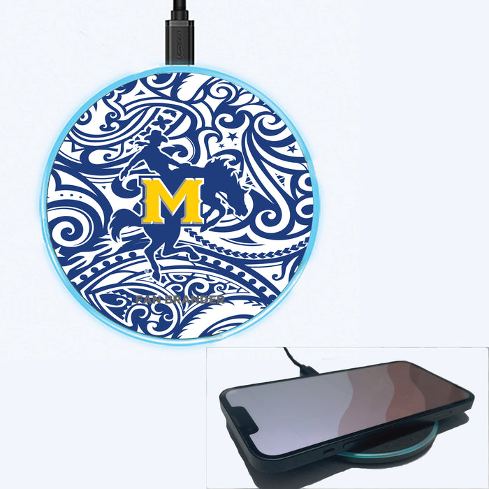 Fan Brander Grey 15W Wireless Charger with McNeese State Cowboys Primary Logo With Team Color Tribal Background