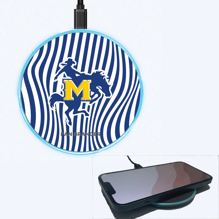 Fan Brander Grey 15W Wireless Charger with McNeese State Cowboys Primary Logo With Team Groovey Lines