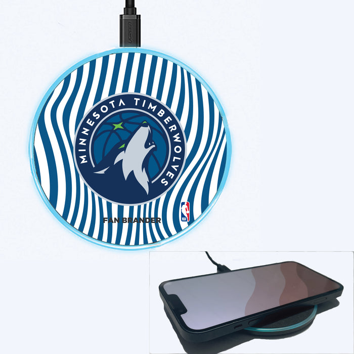 Fan Brander Grey 15W Wireless Charger with Minnesota Timberwolves Primary Logo With Team Groovey Lines